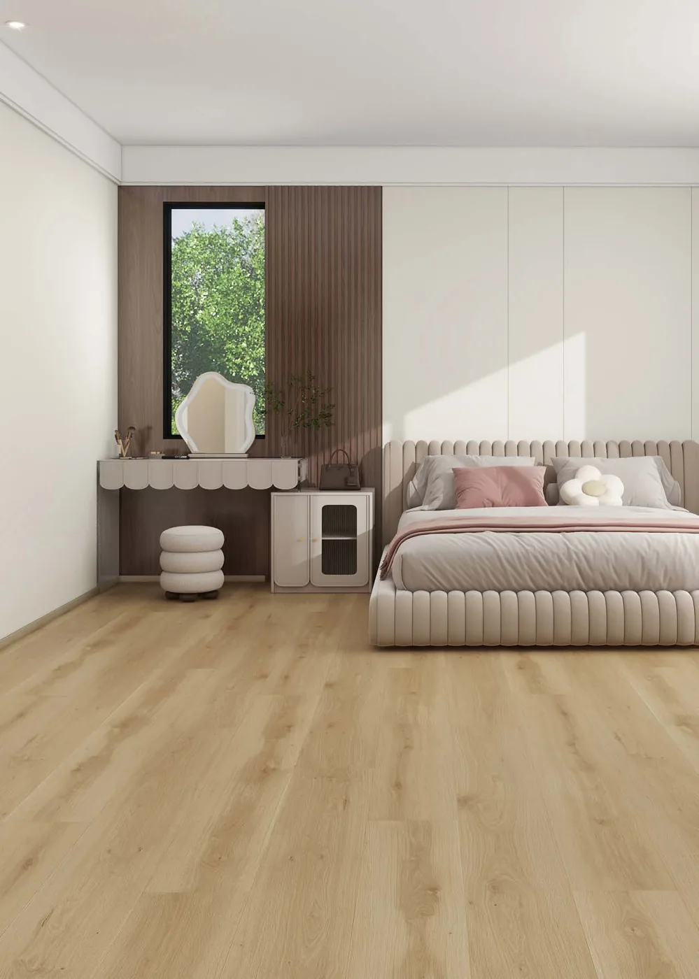 Heller Holzboden in einem Schlafzimmer