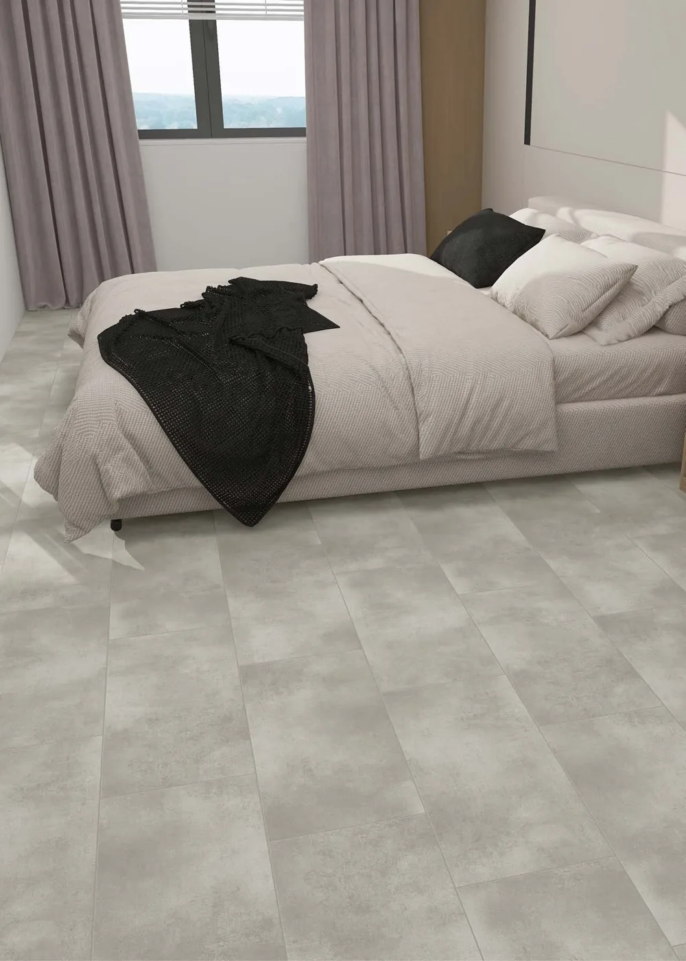 Grauer Bodenbelag in einem Schlafzimmer